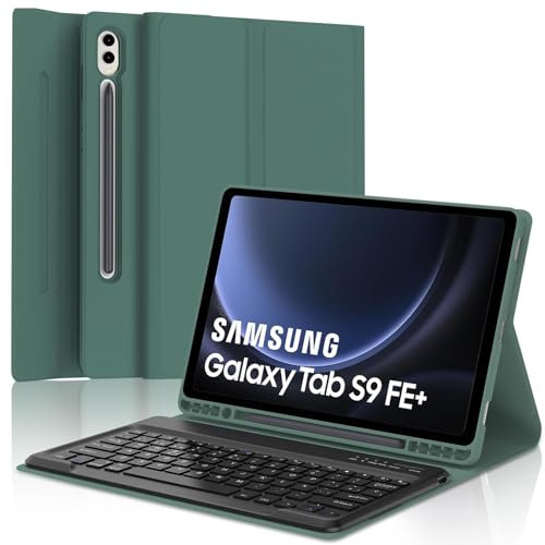 IVEOPPE Teclado Samsung Galaxy Tab S9 FE Plus/S10 Plus12.4 2023, Funda con Teclado España Ñ Bluetooth Samsung Galaxy Tab S9 Plus 12,4 2023 (SM-X810/X816B/X818U), Verde Oscuro