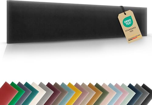 VELUYA Wandpolster Wandkissen Rechteck – Samt, Polsterplatte 100 x 20 cm, Polsterpaneele, Oeko-TEX, Made in EU, Schwarz M01