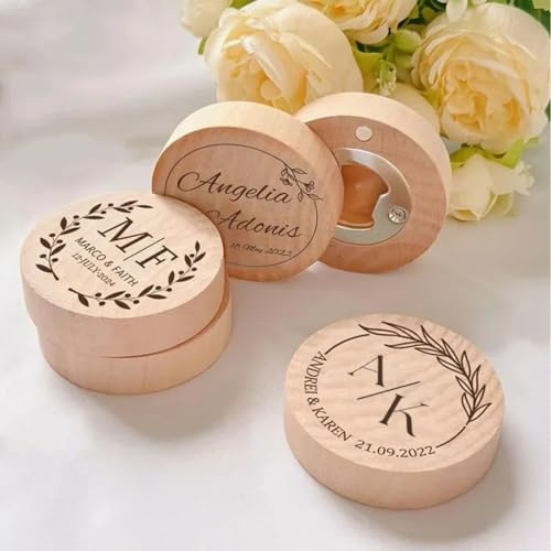 Personalized Wood Wedding Bottle Opener,Personalized Wood Round Bottle Opener,Wedding Favors for Guests (80Pcs)