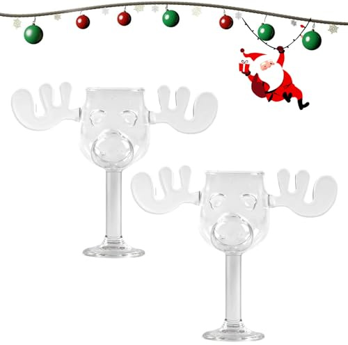 ACESOME Christmas Eggnog Moose Mug - 235ml Long-Legged Christmas Mugs - Glass Safe Packaging - Vacation Moose Mugs Glass Christmas Clear Eggnog Mug Gifts- Clear (2Pcs)