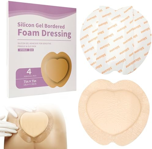 Silicone Foam Dressing with Border Adhesive 7x7 Pack of 4 Wound Dressing Sacrum Waterproof Sacral Pads Silicone Foam Bandages for Sacrum Butt Bed Sore Pressure Ulcer