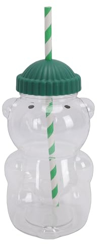 Wakects Tasse Ours, Tasse à Boire Transparente Ours 3D Mignon avec Paille, Réutilisable de 450 Ml pour le café et les Boissons Glacées