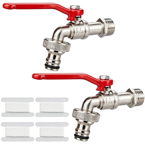 Maylatte 2er-Pack Gartenwasserhahn 1/2 Zoll Kugelhahn Außen | mit 2 Rollen Dichtband & Schlauchanschlüssen, Rostfrostsicher, Auslaufventil für Gartenschlauch, Regentonne, Autowäsche