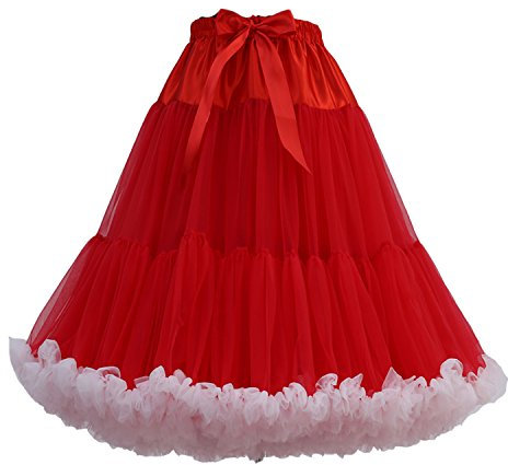 FOLOBE Frauen Tutu Kostüm Ballett Tanz Multi-Layer Puffy Rock Erwachsene luxuriöse weiche Petticoat, M, Rot-weiss