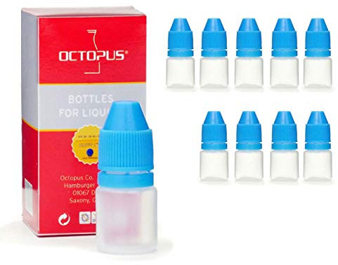 Octopus 10 x 3 ml Mini Tropfflaschen für Farben, Serum etc., Quetschflaschen mit blauem Tropfverschluss
