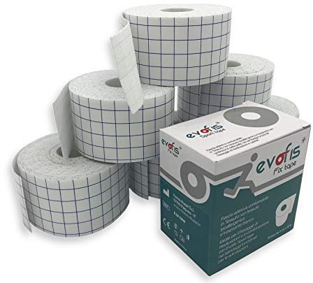 Evofis Fix Tape: Nastro salvapelle sportivo in TNT ipoallergenico traspirante, anche per utilizzo nel bendaggio funzionale e per fissaggio di medicazioni e cateteri. 6 rotoli da 5 cm x 10 m bianco