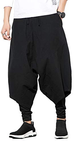 Seidarise Haremshose für Herren, Hip-Hop-Jogginghose, weites Bein, leger, Haremshose, Leinen, japanisches Yoga
