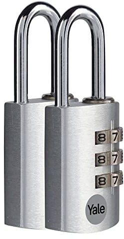 Yale YE3CB/28/126/1/S - Standardschutz - Aluminium-Kombinationsvorhängeschloss Silber 28 mm - Stahlbügel - 3-Zahlenschloss - Mehrfachpackung