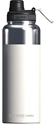 Asobu Mighty Trinkflasche aus Edelstahl, BPA-frei, mit einfachem Griff und leicht zugänglichem Ausguss, hält 12/24 Stunden heiß/kalt (weiß)