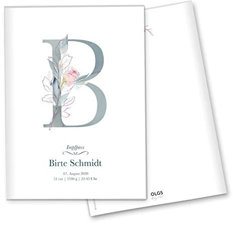 Olgs Impfpasshülle Individualisiert Buchstabe Ausweishülle Schutzhülle für Dokumente MIT DER GRÖßE 9,3 x 13CM personalisierbar mit Namen (13 Motiv, Impfpass personalisiert)