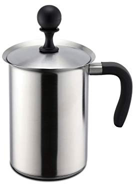 Gravidus Milchaufschäumer Edelstahl Manuell Ideal für Camping Reisen Spülmaschinengeeignet Abnehmbares Sieb Gummigriff geeignet für Induktion und Herd Fassungsvermögen 1000 ml