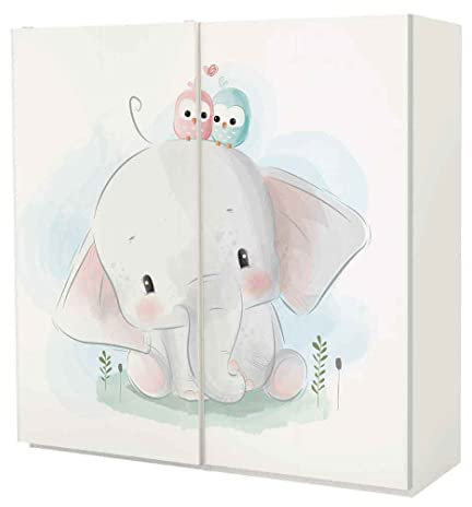 MyMaxxi | Klebefolie Möbel kompatibel mit IKEA Pax Schrank Schiebetüren | Motiv Kinder Elefant Tiere | Möbelfolie selbstklebend | Dekofolie Tattoo Aufkleber Folie für Schlafzimmer und Kinderzimmer