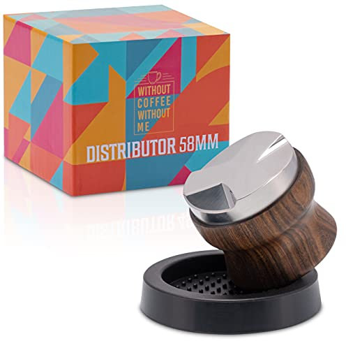 NOUTEN Distributor 58mm – Leveler für die perfekte Extraktion - Kaffeeverteiler aus hochwertigem Edelstahl und Sandelholz – Ablage inkl. | 4 Größen