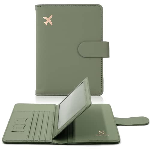 Melsbrinna Reisepasshülle Mit Kartenfächern - Niedlich, Wasserdicht, RFID-Blockierend für Damen/Herren - Reisebrieftasche in Moosgrün Neu