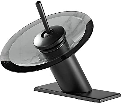 Badezimmer-Wasserhahn, schwarzes Glas, Wasserfallauslauf, Einzelgriff, 360° drehbar, massives Messing, Badewannenbecken, Waschtischarmatur, ein oder 3 Löcher, kommerziell mit Deckplatte