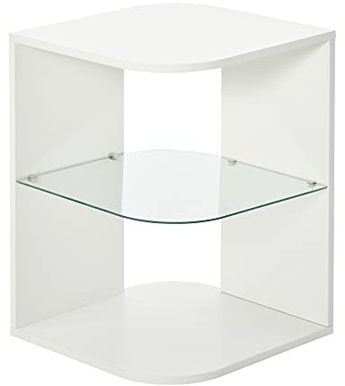 HOMCOM Mesita Auxiliar de Salón Moderna Mesilla de Noche con 3 Estantes Tablero de Cristal Mesita de Café para Sala de Estar Dormitorio 40x40x56 cm Blanco