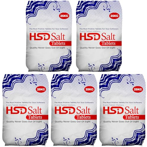 HSD Salt Tablets 25Kg Bags Best For Laundry Kitchen Dish Washing | Compatible to All Water Softner Machines | Food Grade 100% Genuine British Salt Tablet Of Premium Quality (5 Bags)