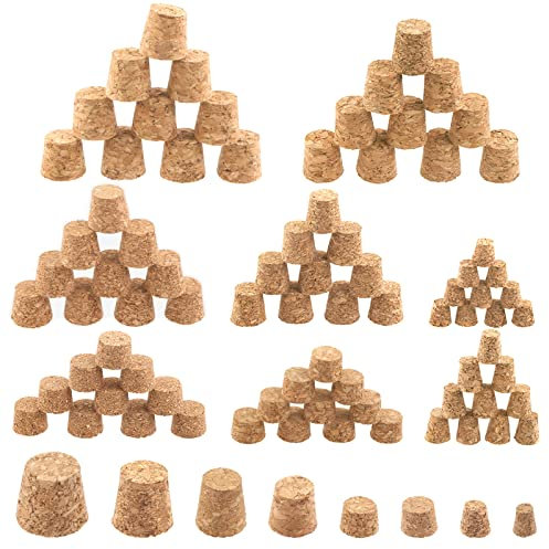 Keadic 120 Pcs 8 Sizes Wooden Tapered Cork Plug Assortment Set Soft Wood Wine Bottle Corks Stoppers Replacement for Wine And Beer