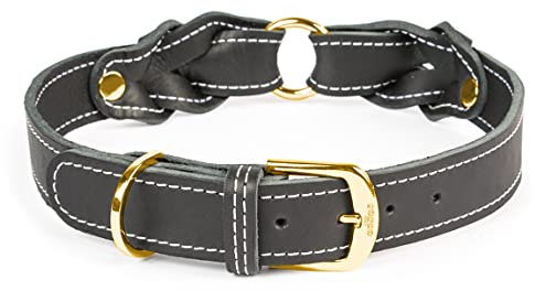 CopcoPet Hundehalsband Heidi 25 – 30 cm x 20mm Schwarz – Aus weichem Leder mit Ziernaht & Messing Beschlägen – Robust, stilvoll & verstellbar – Für kleine Hunde, Spaziergang & Alltag