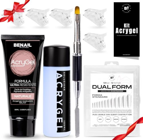 Benail | Kit Acrygel Unghie Completo, Acrygel per Unghie Ricostruzione con Soluzione Acrygel, Kit Polygel, Gel Unghie Ricostruzione, Resistente fino a 5 Settimane con Dual Form