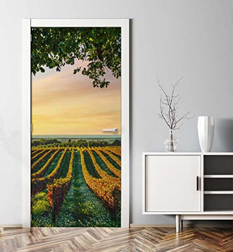 MyMaxxi - Tür bekleben mit Türtapete Türposter Türfolie Selbstklebend 90x200 Weinberge - Tür verschönern Türaufkleber Türklebefolie Berge Gebirge Wein Trauben grün