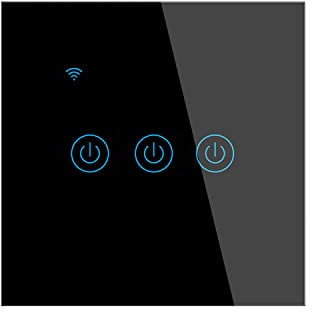 Lancoon Interrupteur Mural Tactile Télécommande Intelligente sans Fil Prise en Charge de la Commande Vocale Partage de la Famille Fonction de Minuterie Fil Neutre Requis(Noir,3Gang)