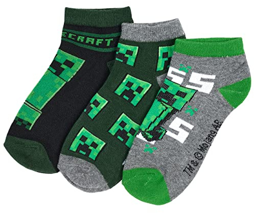 Minecraft Creeper Sneaker Socken Jungen Strümpfe, 3er Pack