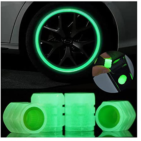 XIRUJNFD Universal Fluorescent Car Tire Valve Caps 4pcs, Luminous Tire Valve Stem Caps, Fluorescent Car Tire Valve Caps for Most Cars, Truck, SUV, Motorcycles, Bike (Green,20pcs)
