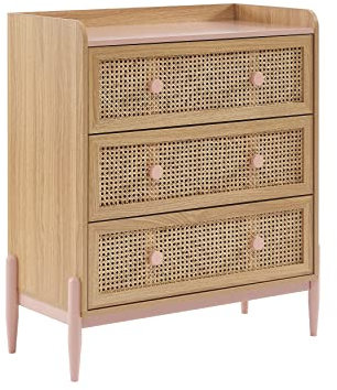 BAÏTA Commode Enfant Pablo Rose et cannage rotin