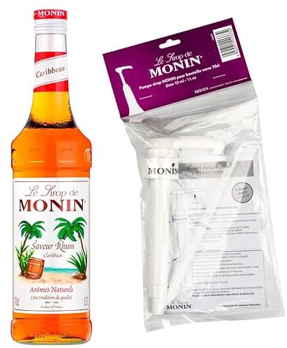 MONIN - Assortiment de Sirop Saveur Rhum + 1 pompe pour Cocktail Sans Alcool, Mojito et Pina-Colada - Arômes Naturels - 70cl