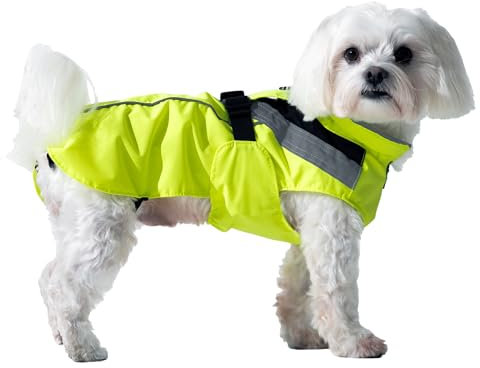 DOGOPAL Regenmantel Hund wasserdicht für kleine & große Hunde - Gelber Hunderegenmantel mit Reflektorstreifen - Wasserdichter Hundemantel, Regenschutz & Regenjacke (Gelb, S)