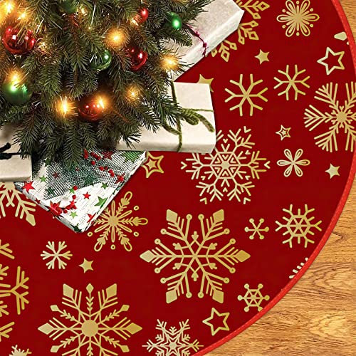 Treer Weihnachtsbaum Rock, Weihnachtsbaum Unterlage Weihnachtsbaum Decke Christbaumdecke Weihnachtsbaumdecken Christbaumständer Teppich Weinachtsdeko-3 (Goldene Schneeflocke,Durchmesser 72cm)
