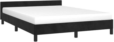 vidaXL Cadre de Lit avec Tête de Lit Sommier à Lattes Lit Rembourré Cadre à Lattes Lit Double Adulte Meuble de Chambre Noir 140x190 cm Velours