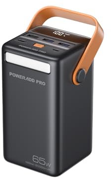 Power Bank 50000mAh PD 65W USB C mit LED Display Schnellladung Externer Akku für Laptop MacBook Handy Samsung Google LG Drohne usw. – Schwarz