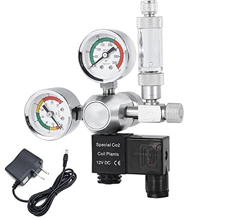 DONGKER Aquarium CO2 Druckminderer, DC 12V Leise CO2 Druckregler, 360 Grad Einstellbar Co2 Regler mit 2 Manometer für Aquarium Aquaristik