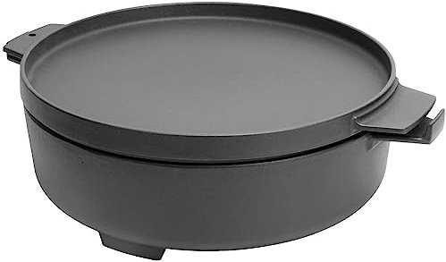 WELL GRILL Duo Dutch Oven Set d'accessoires pour barbecue Weber 47 cm et 57 cm Kettle au charbon de bois, cocotte en fonte 2 en 1, pour système gourmet Weber BBQ et la plupart des barbecues à gaz,