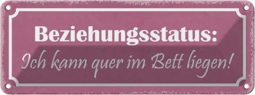 vianmo Blechschild 10x27 cm Spruch Zitat Beziehungsstatus quer im Bett Deko Geschenk Metall Schild