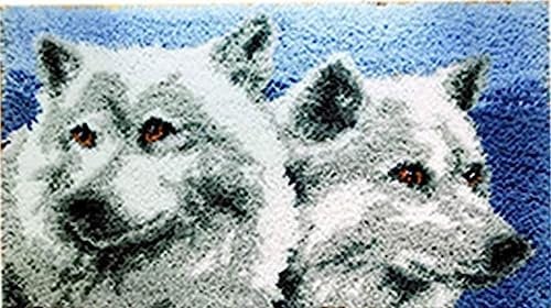 Raixleb Latch Hook Kits Knüpfteppich für Kinder und Erwachsene zum Selber Knüpfen DIY Teppich 51x 38 cm Wolf