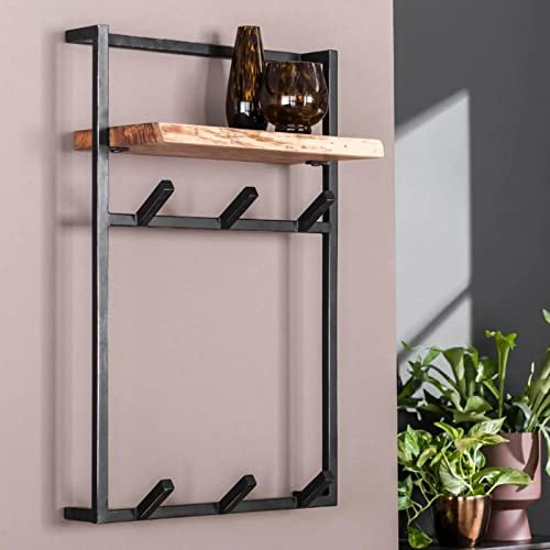RINGO-Living Wandgarderobe mit Ablage, Kleider Garderobe Flur aus Holz & Metall, rustikale Wandregal Garderobe, Garderobe Holz & Metall, stylische Kleidergarderobe Flur, Hängeregal Industrial Style
