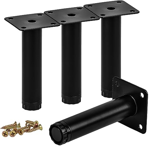 TCHOSUZ 7 Inch Heavy Duty Adjustable Metal Furniture Legs,4Pack Round Black | Sturdy Iron with anti-rust coating, Support 300lbs, Pre-drilled Holes & Screws for Fast DIY, Fits Cabinet Sofa Table Ottoman