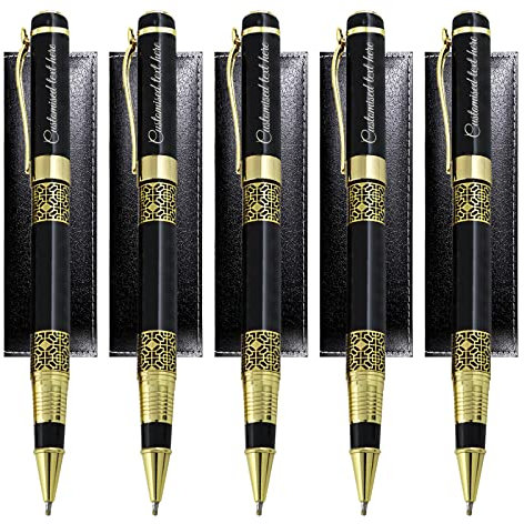 Brocade Creek Personalisiertes Geschenk Schwarzes Schreibset, individuell mit Text, perfekt für Studenten/Lehrer/Manager/Anwälte/Professoren, mit Stiftebox, perfekt für Männer & Frauen, 5er-Pack