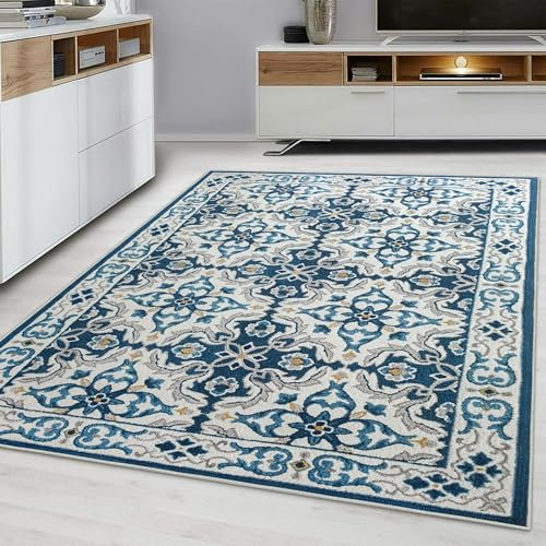 Hafaa Area Rugs Living Room - Traditional Rugs for Bedroom Floral Style Vintage Rug Soft Touch Easy to Clean Floor Carpet (60x110cm, Luna)
