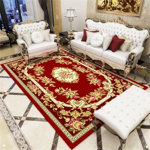 Teppich Rund Kinderzimmer Balkon Teppich Teppich Sofa Dunkelrot Geometrisches Blumenmuster Anti Schmutz Und Anti Rutsch Rot 200X250Cm Rug 6Ft 6.7''X8Ft 2.4''