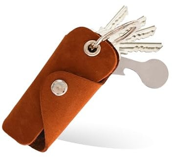 Bodesa Valore Premium Qualität Schlüsseltasche aus Echtem Leder | Schlüsseletui mit Einkaufswagenlöser | Key Organizer für 1-5 Schlüssel | Schlüsselanhänger mit Flaschenöffner (hellvintage)