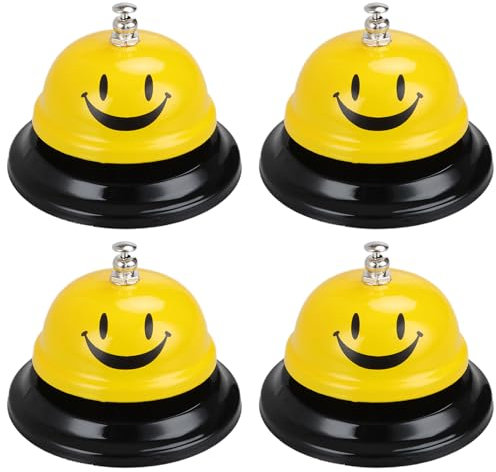 VIDETOL 4 Stück Tischglocke Metall, 85 x 60 mm Tischklingel mit Knackigem Klingeln, Gelb Rezeptionsklingel für Hotel, Bars und Restaurant