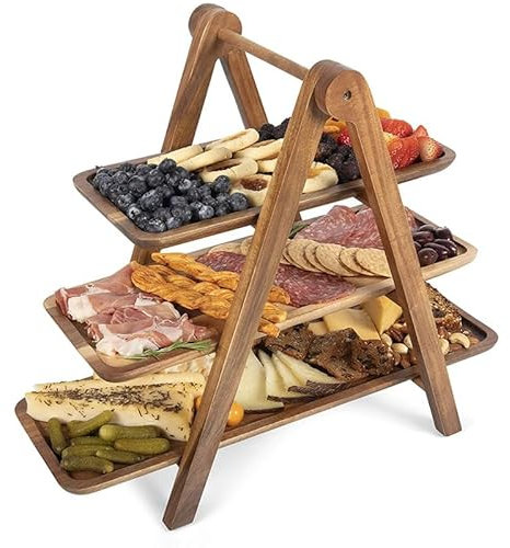 Aboiledy 3Etagen Servierplatte, Obstschale Cake Board, Rechteckig Obst Etagere Tortenständer, Kuchenplatte Donut Ständer Cupcake Ständer, Käseplatte Gemüseregal Obstregal,Holzteller Etagenständer