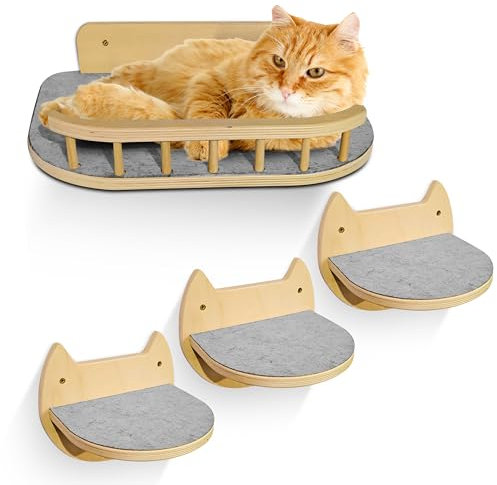 BUOGA - Cat Wall Furniture + 3 Steps, Cat Tree, Corner Shelf, Bed, Scratcher, Hammock, Window Perch