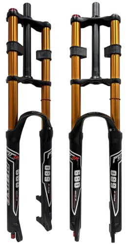 FukkeR Mountain Bike Front Fork Straight Steerer 1-1/8 With Rebound Adjustment Double Crown MTB Bicycle Suspension Forks 26 27.5 29 Inch QR 9mm Travel 130mm (Color : Gold, Size : 26INCH)
