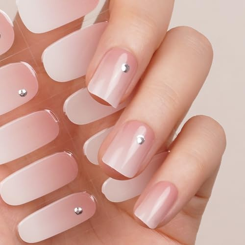 DANNI & TONI Halb ausgehärtete Gel Nagelfolien (Memory) blassrosa Farbmischung Silberpunkt Glänzend uv Gel Nagelfolie Nageldesign Nagelfolie Selbstklebend Wraps 28 Aufkleber