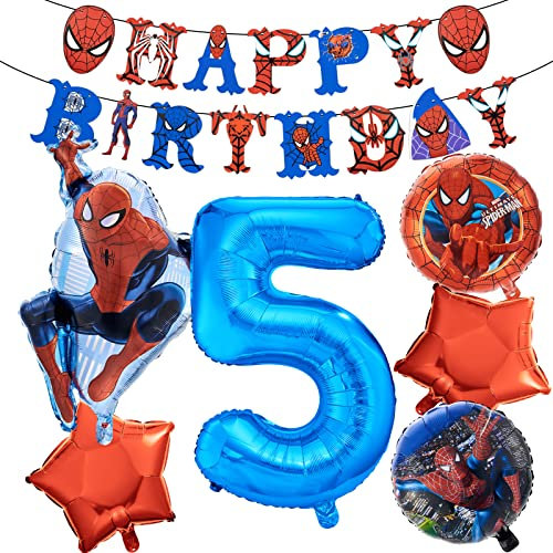 Spider Luftballon Geburtstag Deko 5 Jahre Jungen-Spider Girlande Geburtstagsdeko 5 Jahr Spider Ballon Deko 5. Geburtstag Folienballon Happy Birthday Banner für Spider Theme Kindergeburtstag Party Deko